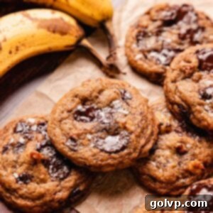 Soft-Baked Banana Bread Cookies 14 banana bread cookies with ripe bananas and pools of melted chocolate
