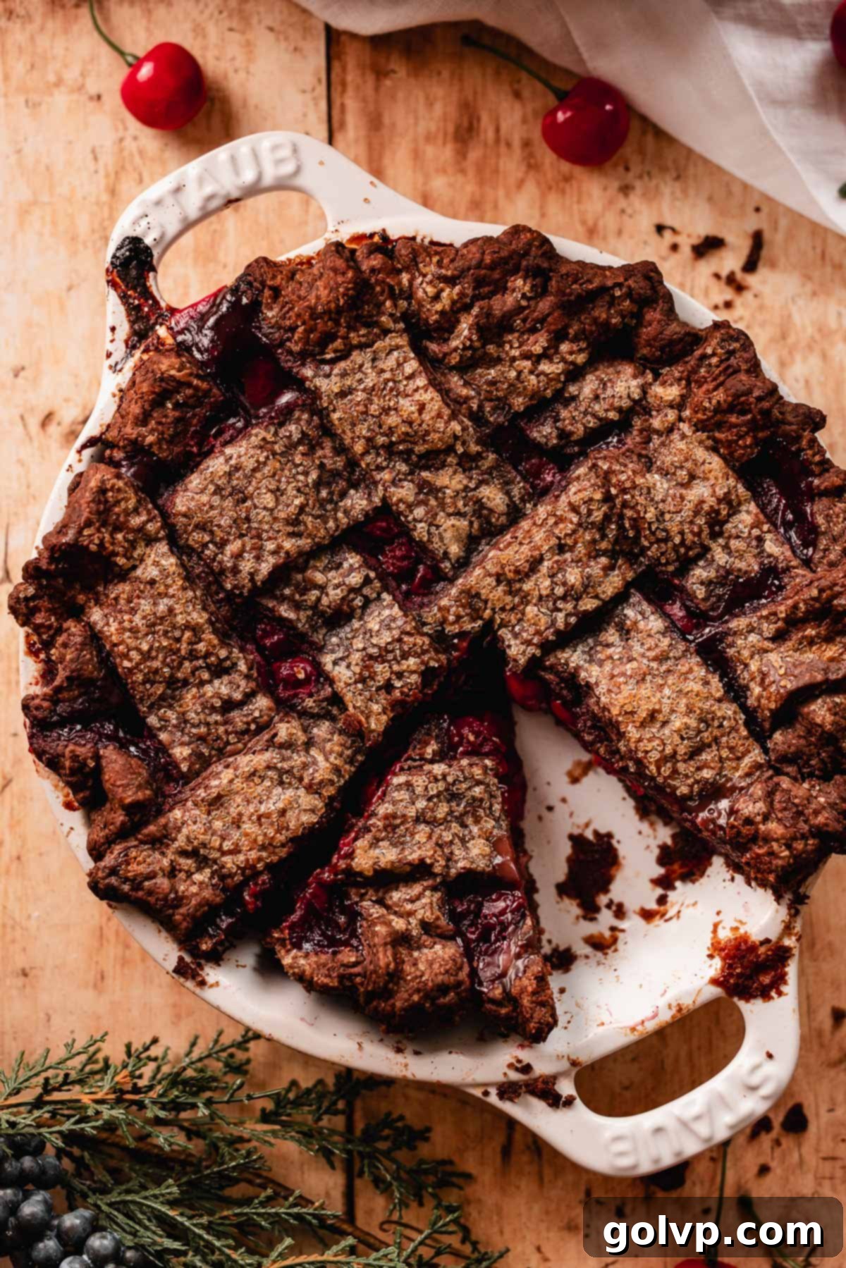 Decadent Chocolate Cherry Black Forest Pie 2 chocolate cherry pie with lattice