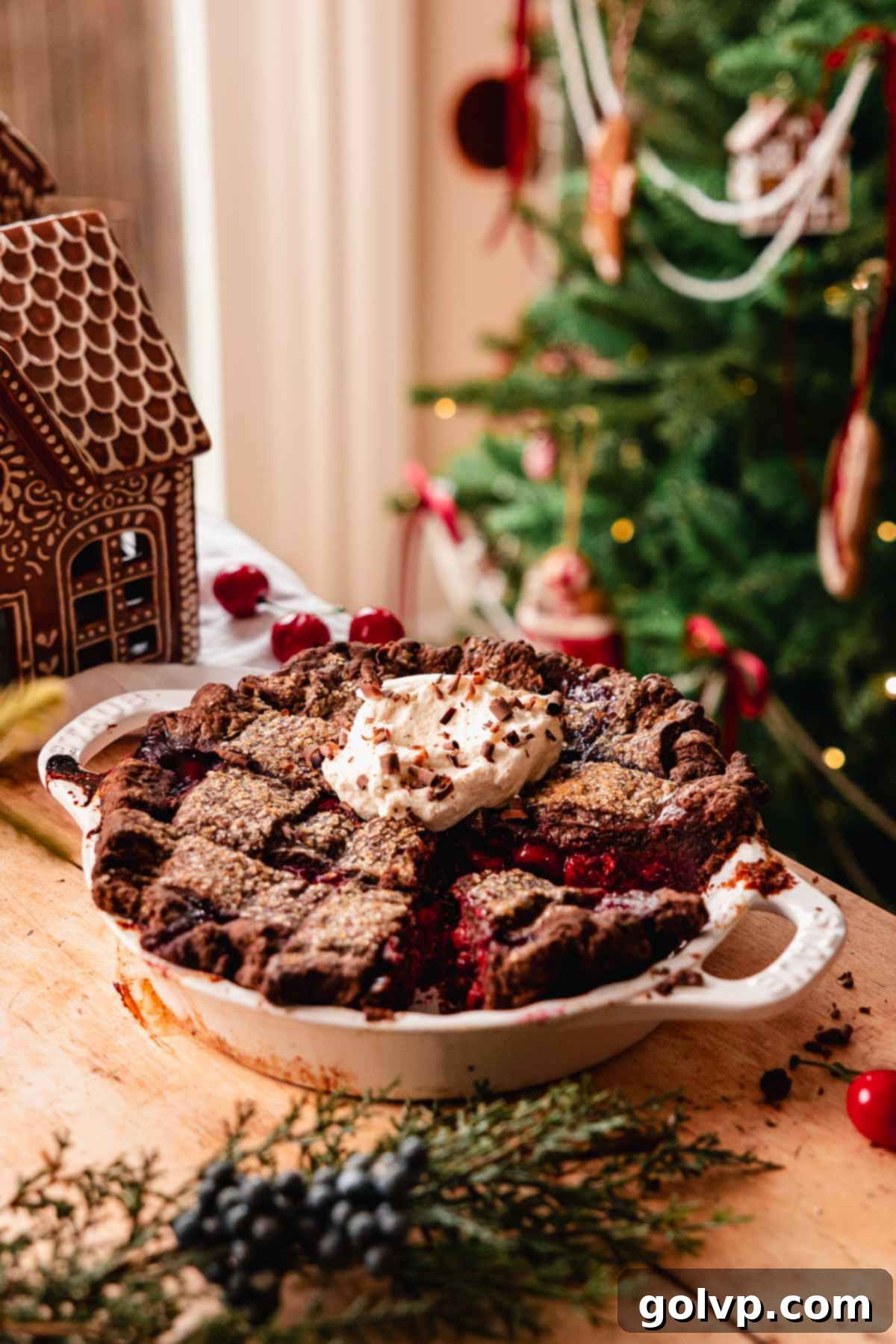 Decadent Chocolate Cherry Black Forest Pie 4 cherry pie with chocolate crust and mascarpone whipped cream