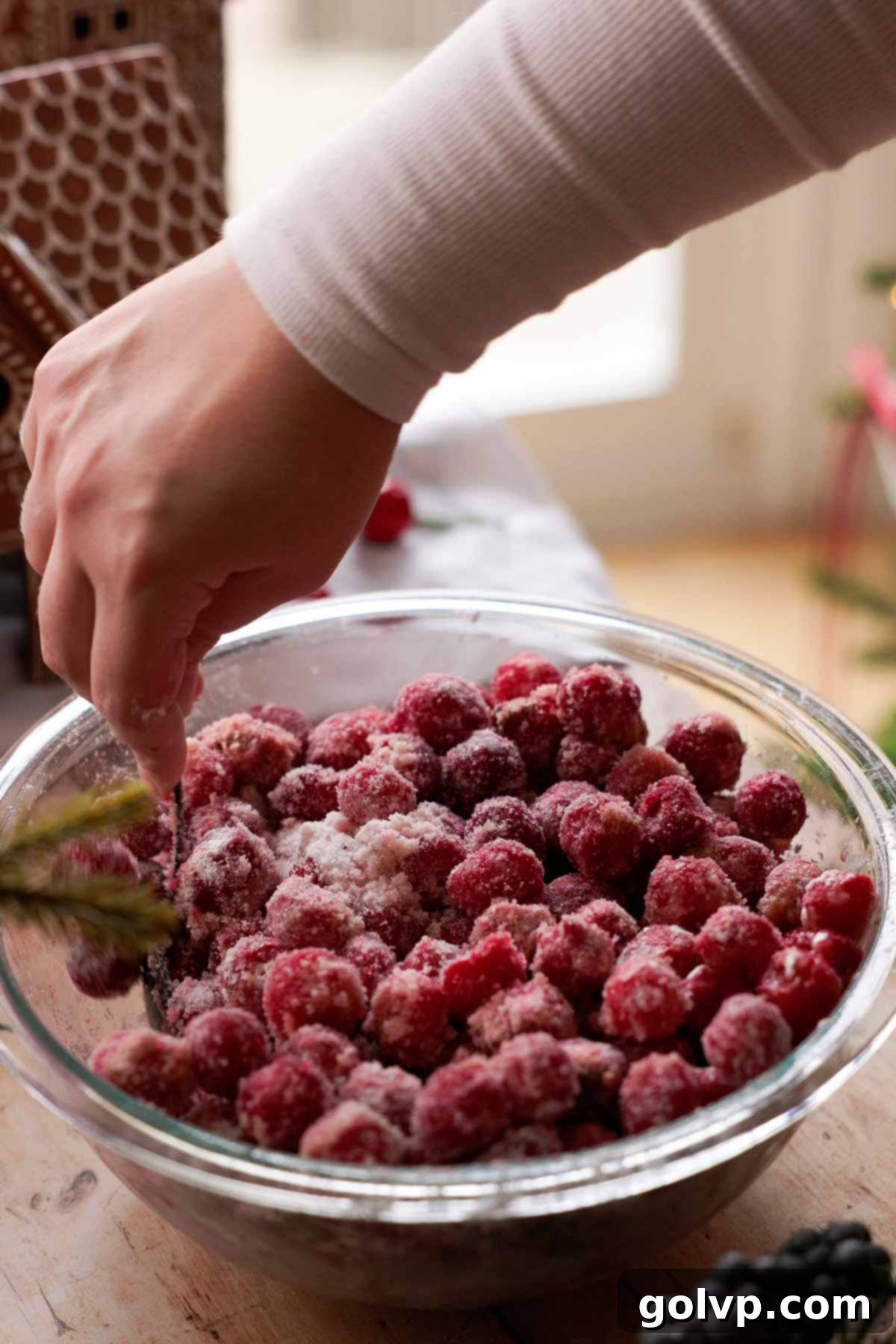 Decadent Chocolate Cherry Black Forest Pie 5 mixing cherry pie filling in a large glass bowl