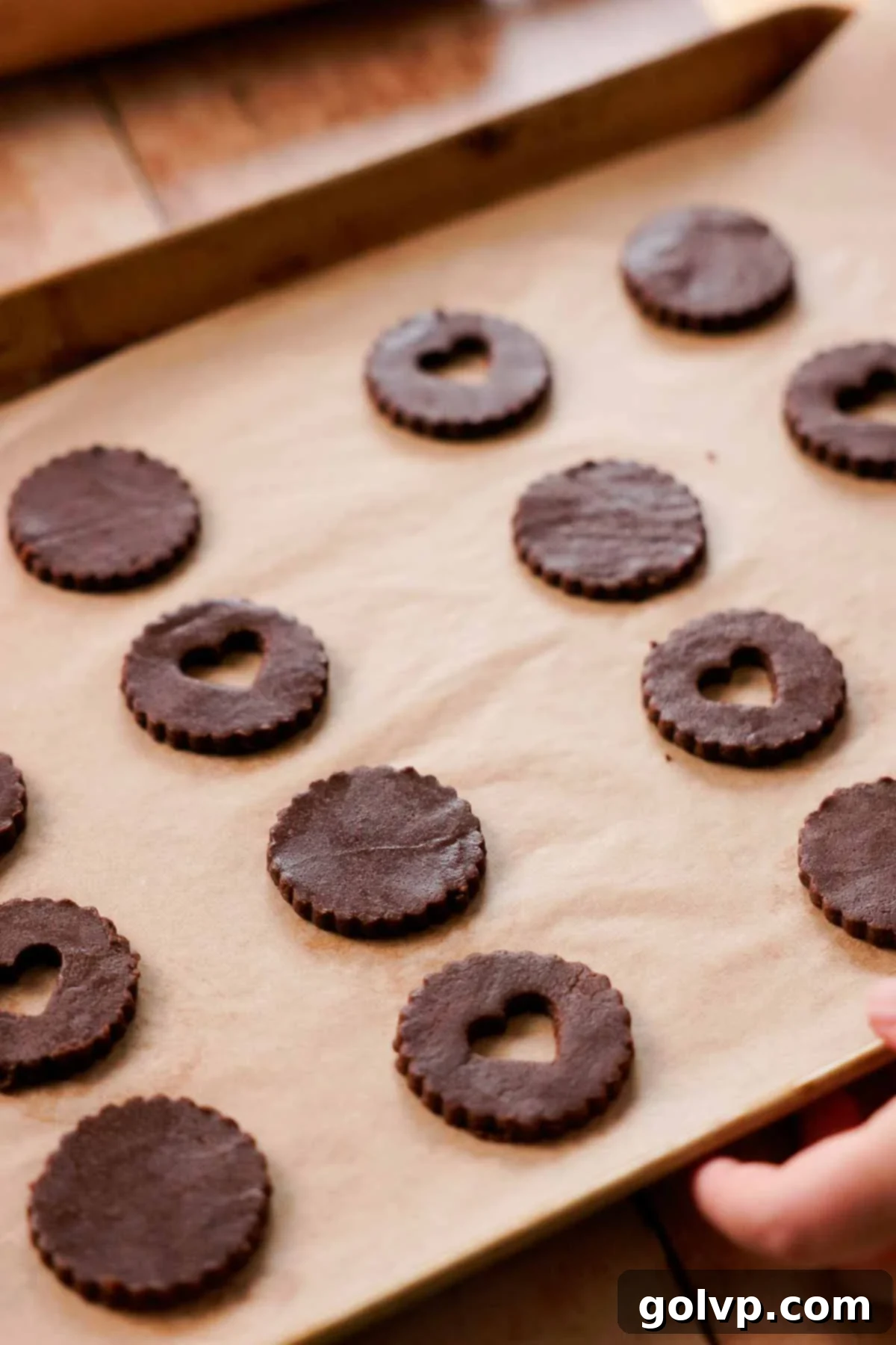 cut out chocolate almond linzer cookies