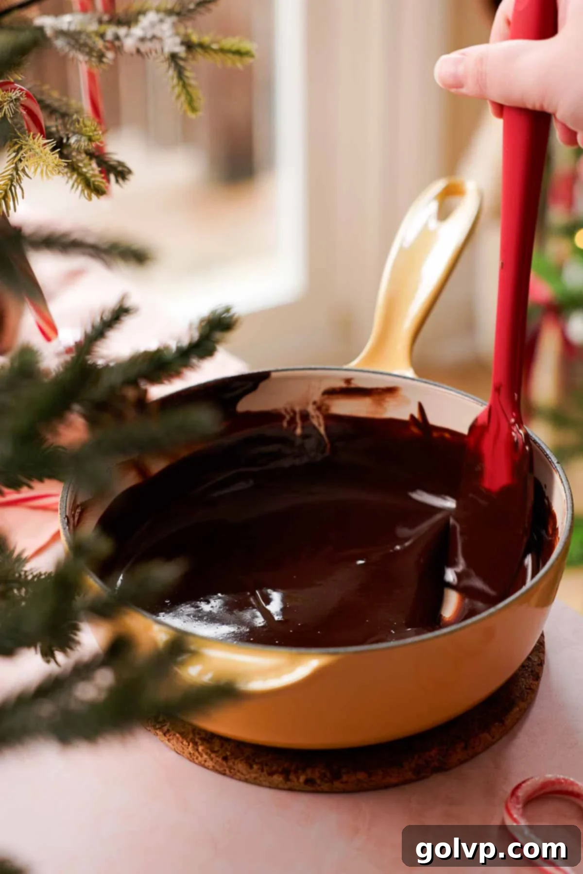 melting chocolate and butter in saucepan over low heat