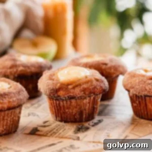 apple cider muffin with cream cheese filling and cinnamon sugar coating
