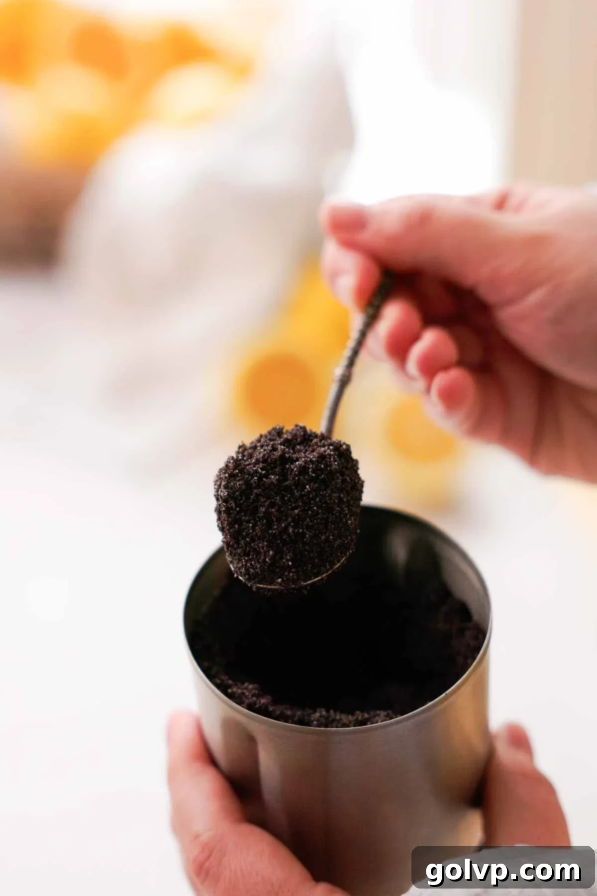 Lemon Poppy Seed Cheesecake Perfection 7 ground poppy seeds on spoon medium texture