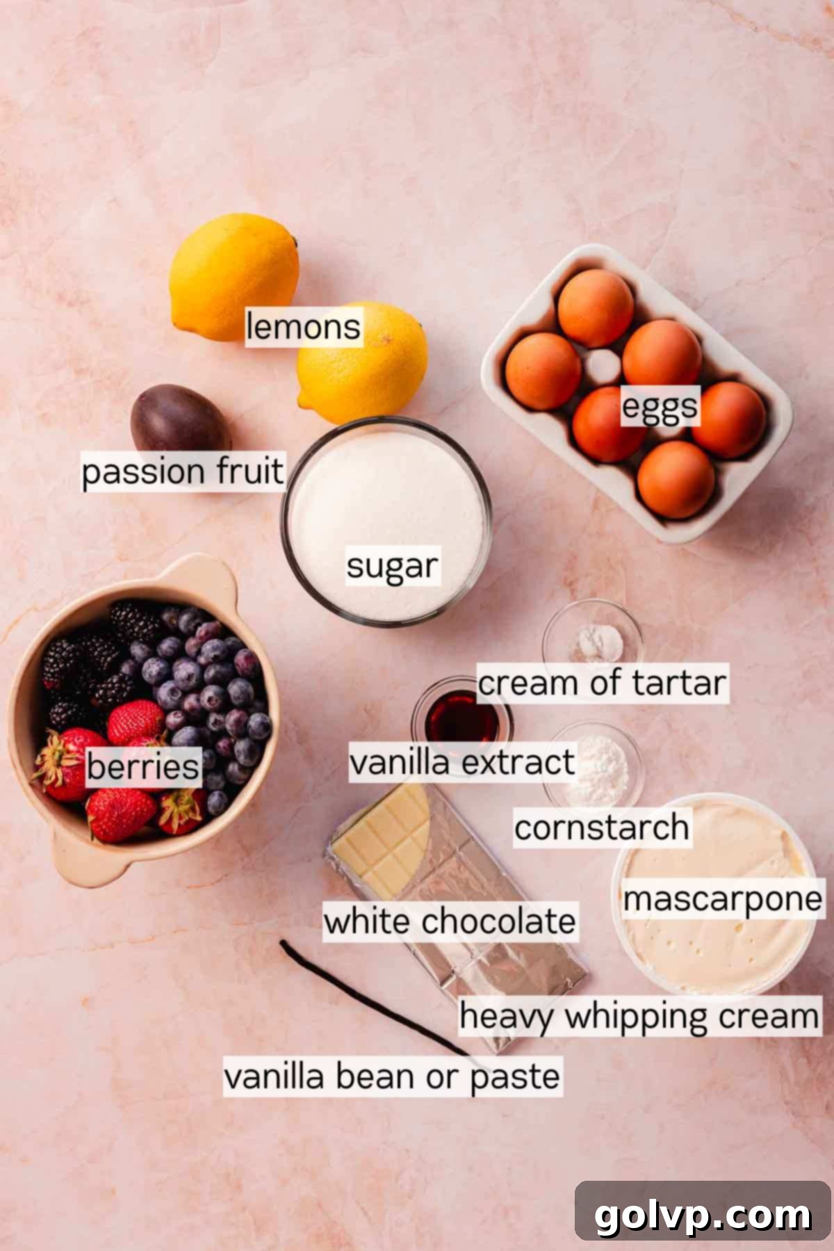 stacked easy pavlova cake ingredients