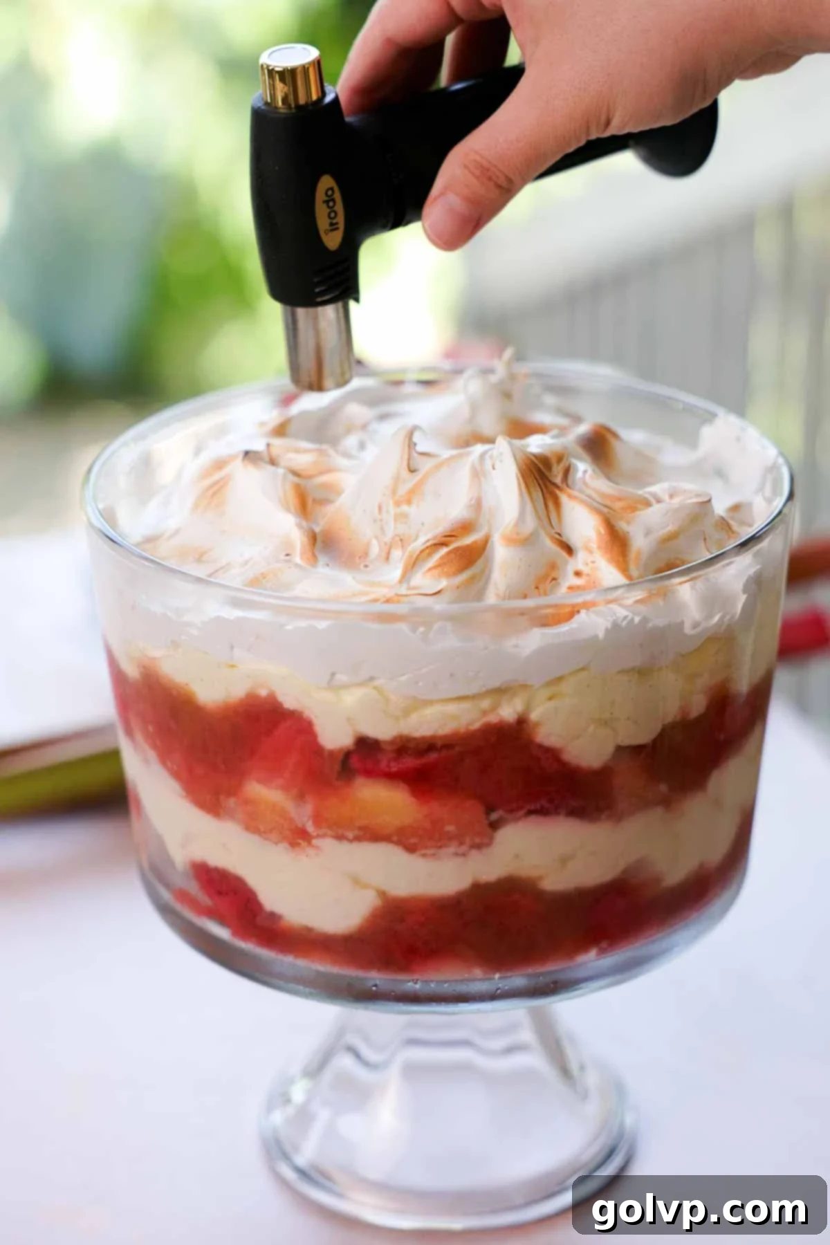 toasting top of meringue with kitchen torch