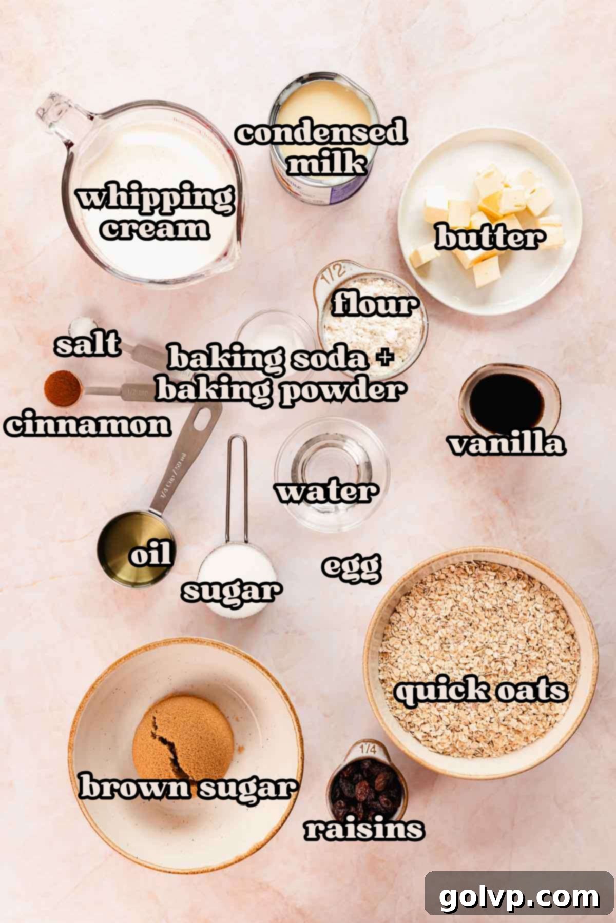 oatmeal ice cream sandwich ingredients in bowls