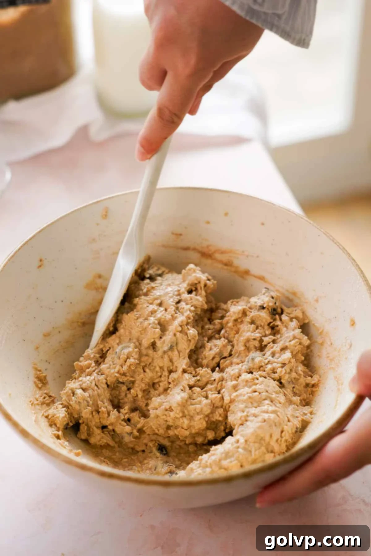 oatmeal raisin cookie dough in large bowl