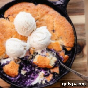 blueberry lemon cobbler with cream cheese and ice cream