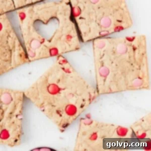 brown butter blondies with red and pink m&m's