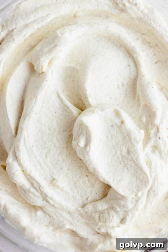 fluffy mascarpone whipped cream close up