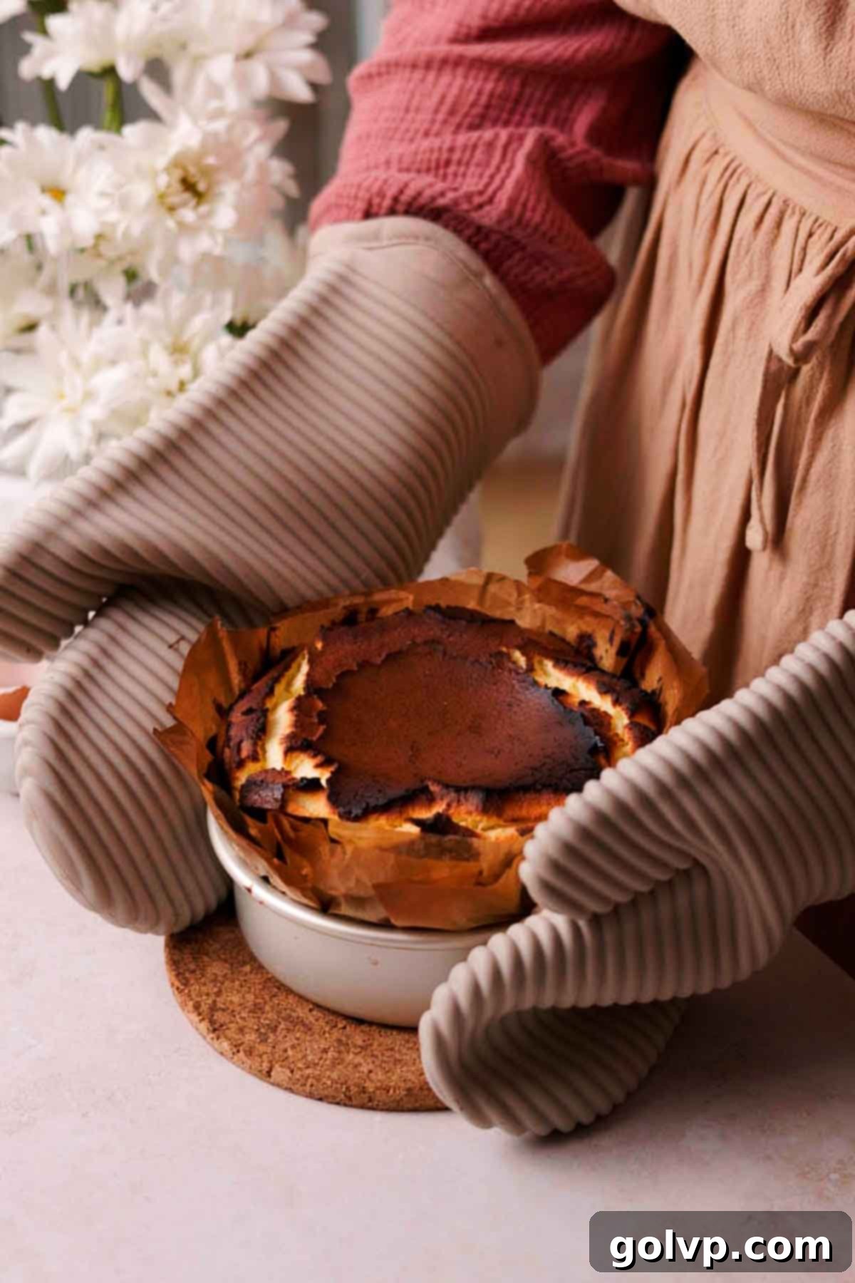 basque burnt cheesecake right out of the oven