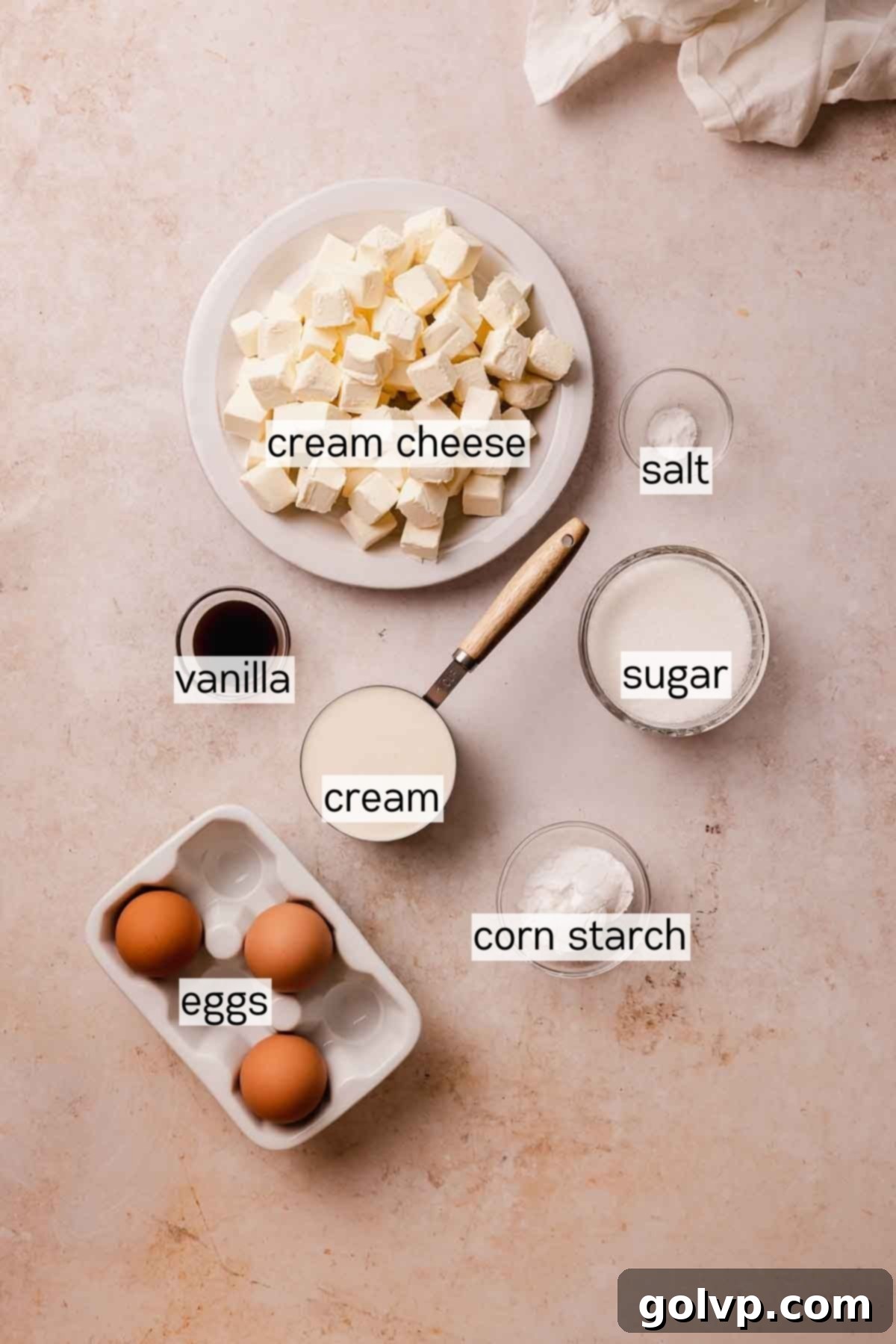 basque burnt cheesecake ingredients in bowls