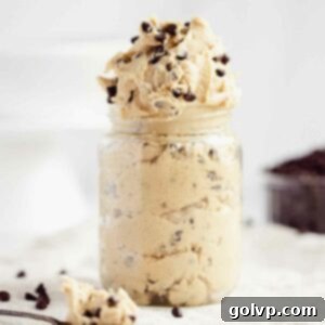 edible cookie dough in a jar with chocolate chips