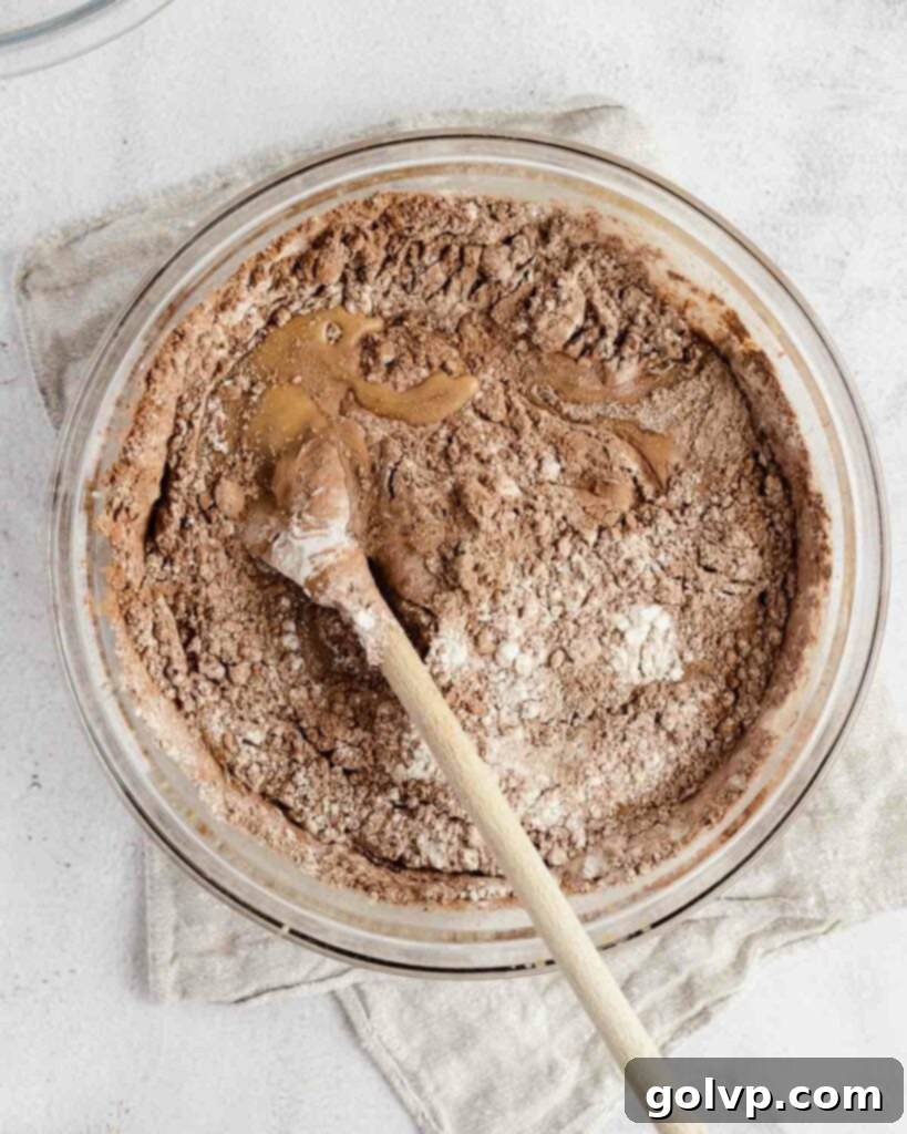 folding the brownie batter together