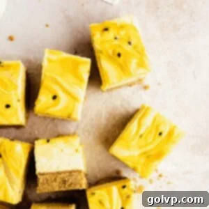 No-Bake Passion Fruit Cheesecake slice on a white plate.