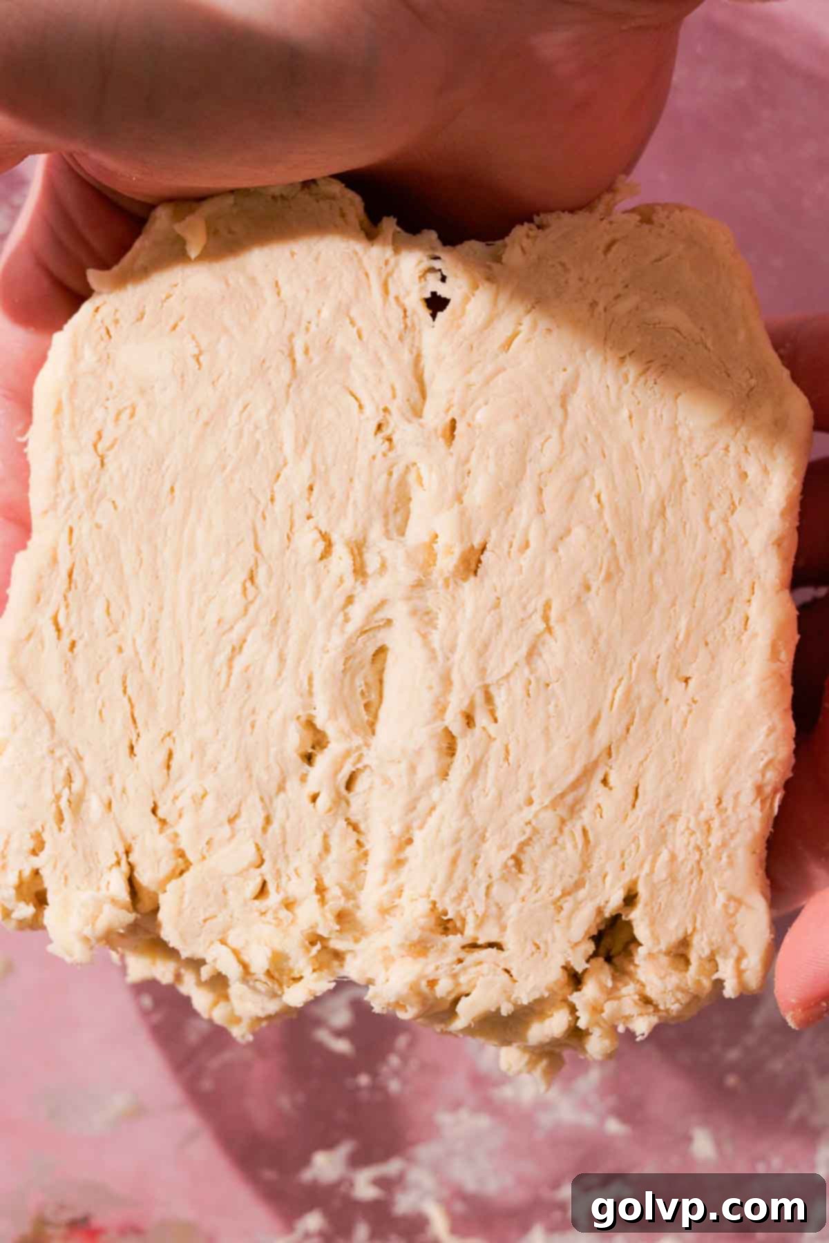 galette dough cut in half to show layers