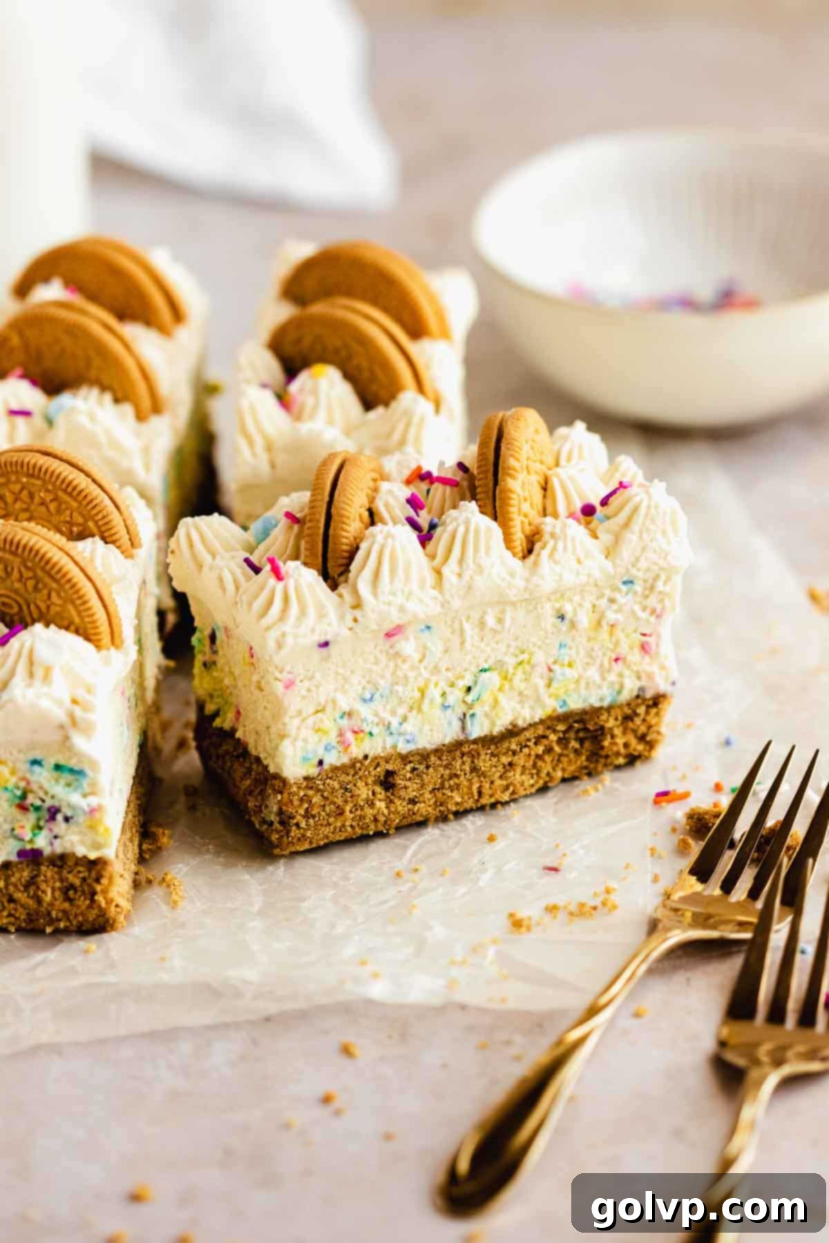 cut funfetti cheesecake
