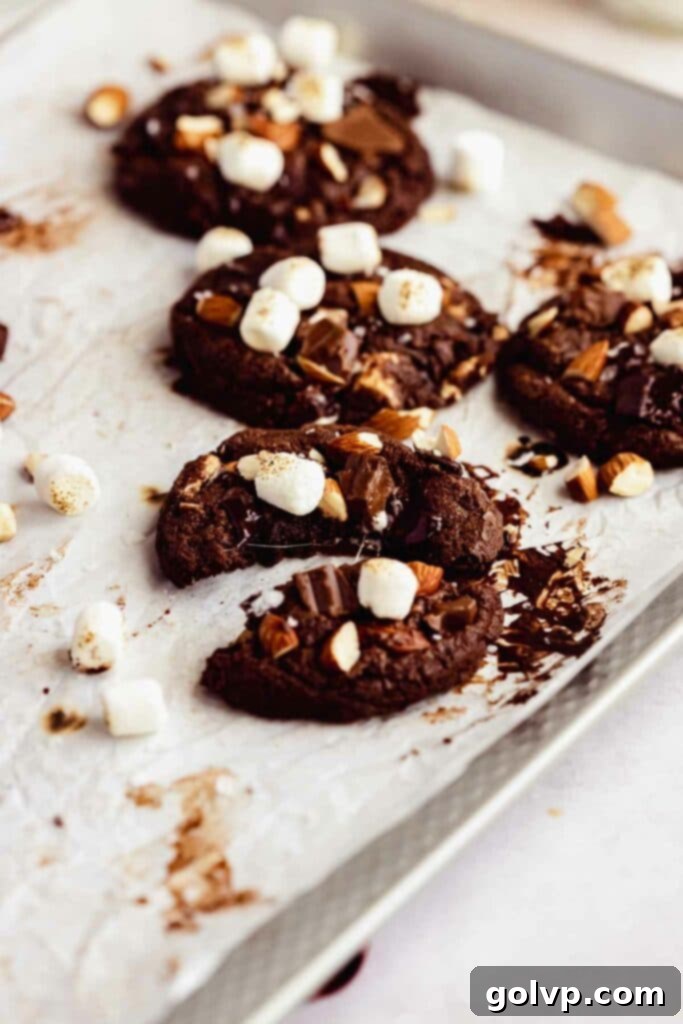 rocky road cookie broken in half