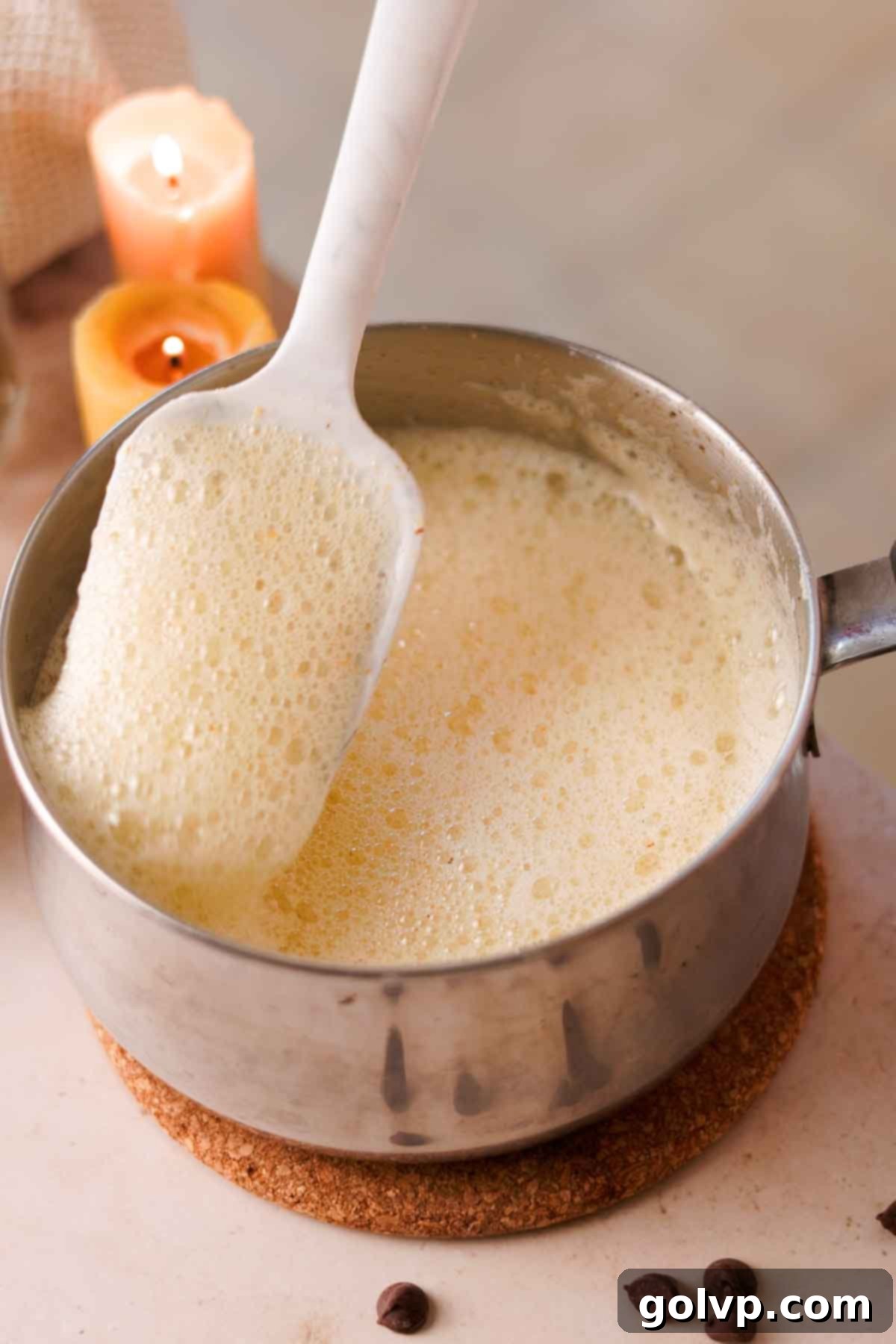 Heavenly Toffee Cookies: Our Foolproof Homemade Toffee Secret 10 stirring foaming butter in small saucepan with spatula
