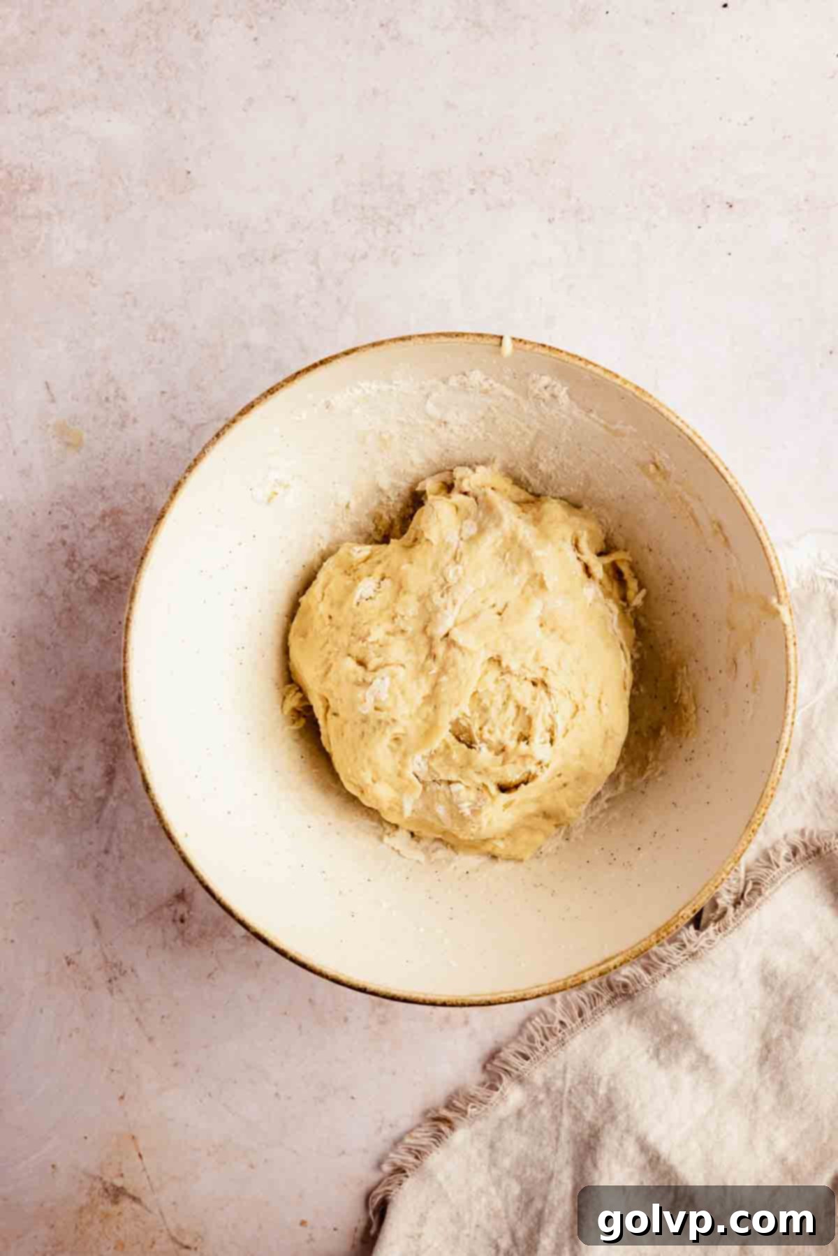 Cinnamon Swirl Delights 4 No-knead dough in a bowl before its first rise
