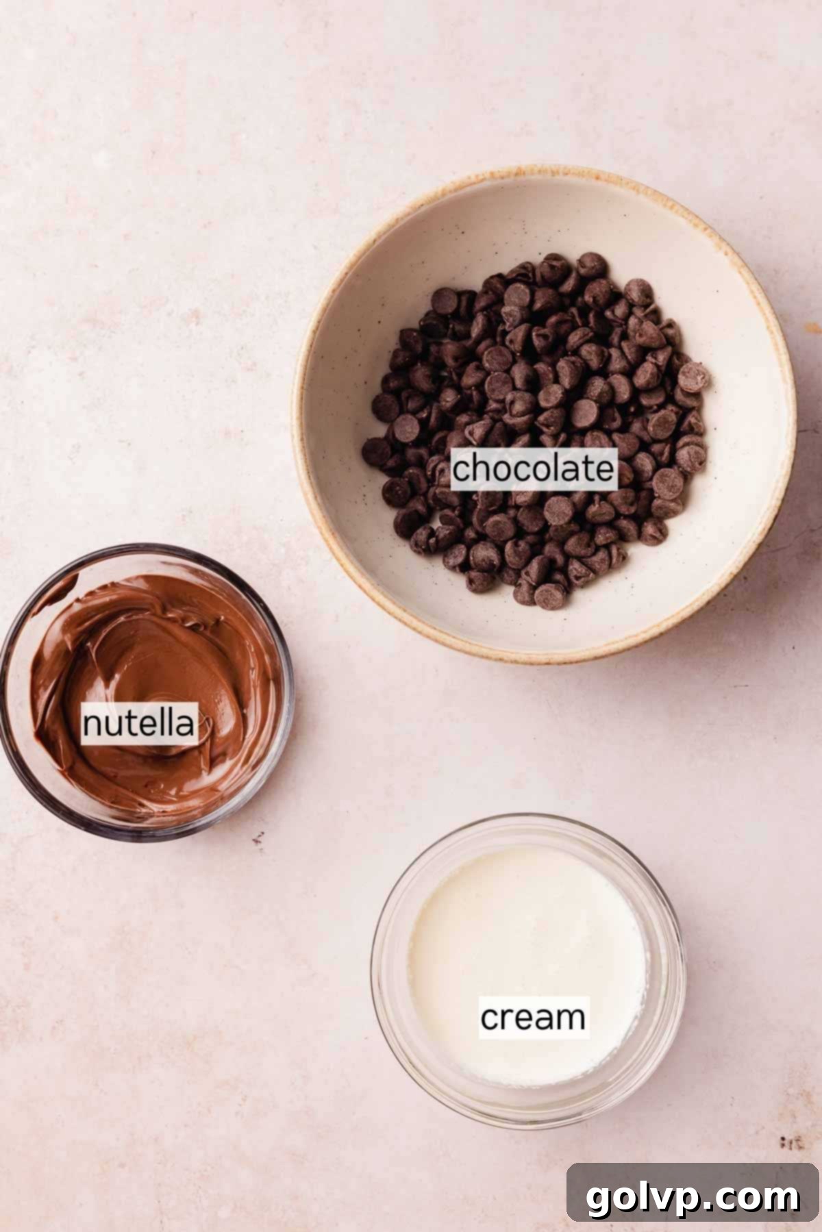 nutella ganache ingredients in bowls