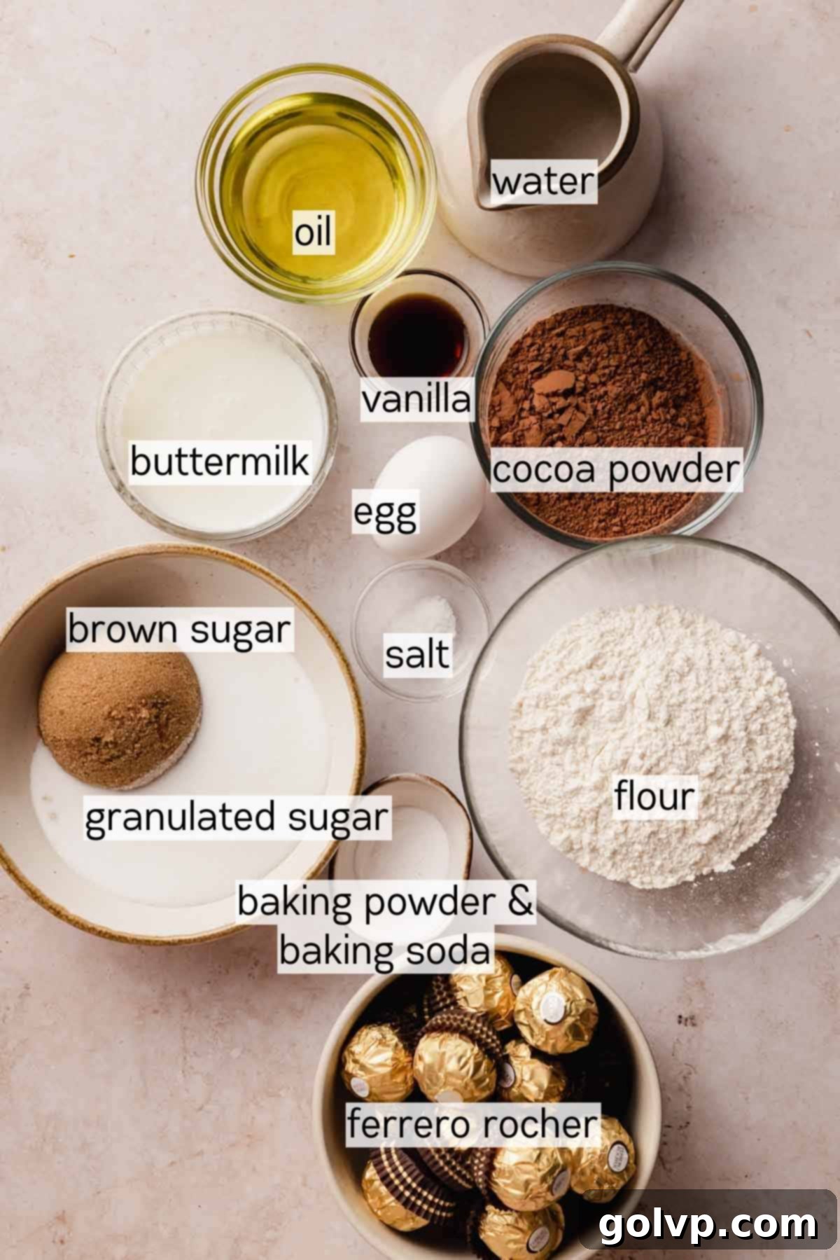 ingredients for ferrero rocher cupcakes in bowls