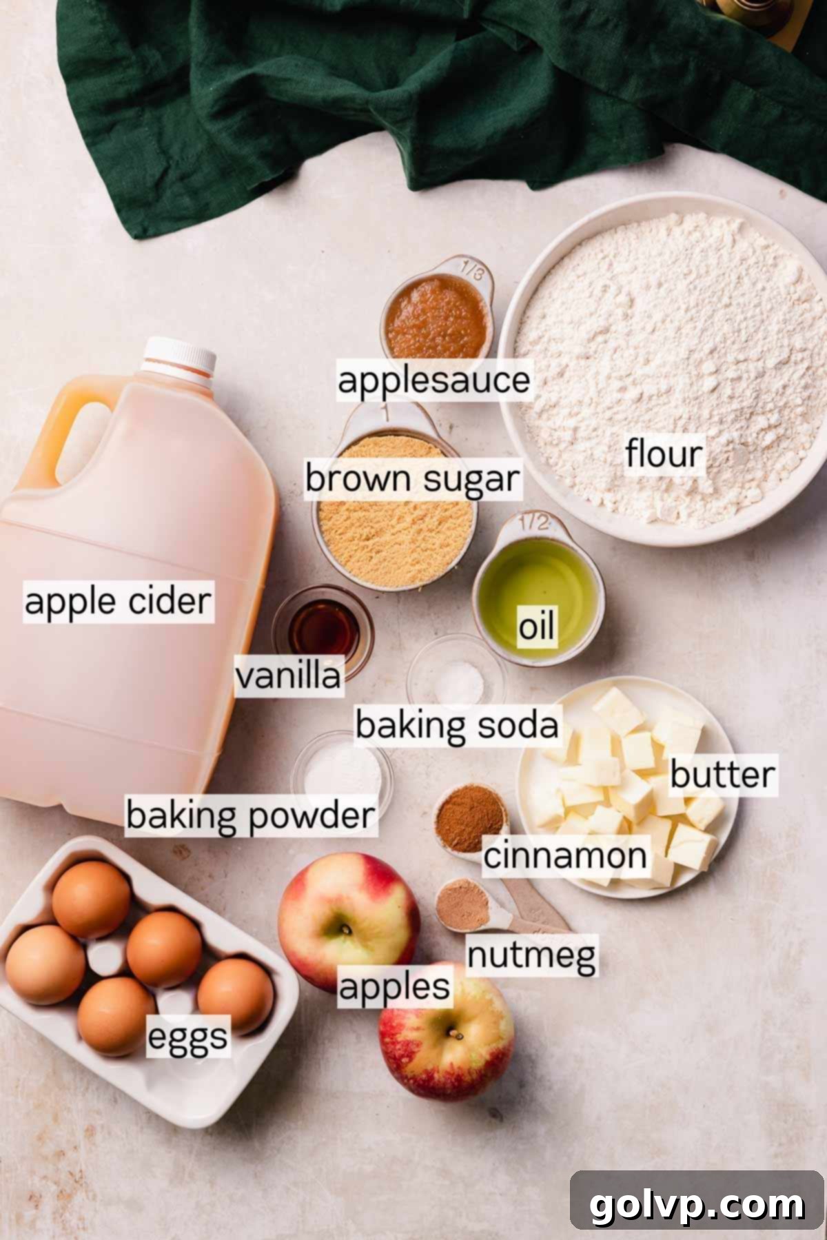 Spiced Autumn Apple Bundt 4 ingredients in bowls for apple cider bundt cake