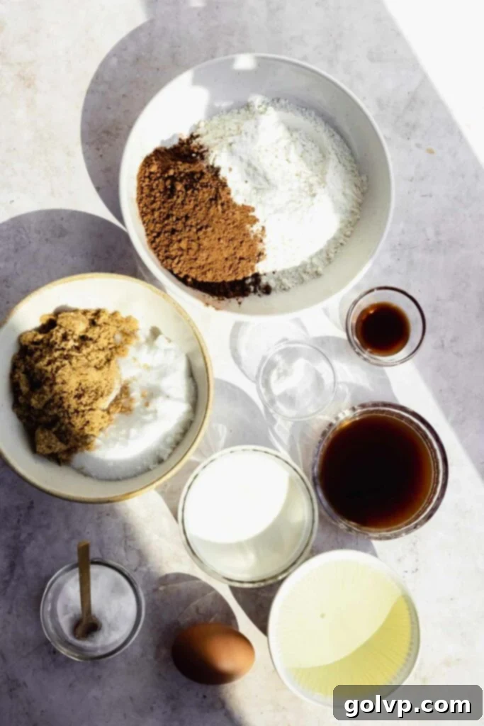 chocolate cupcake ingredients laid out on a table