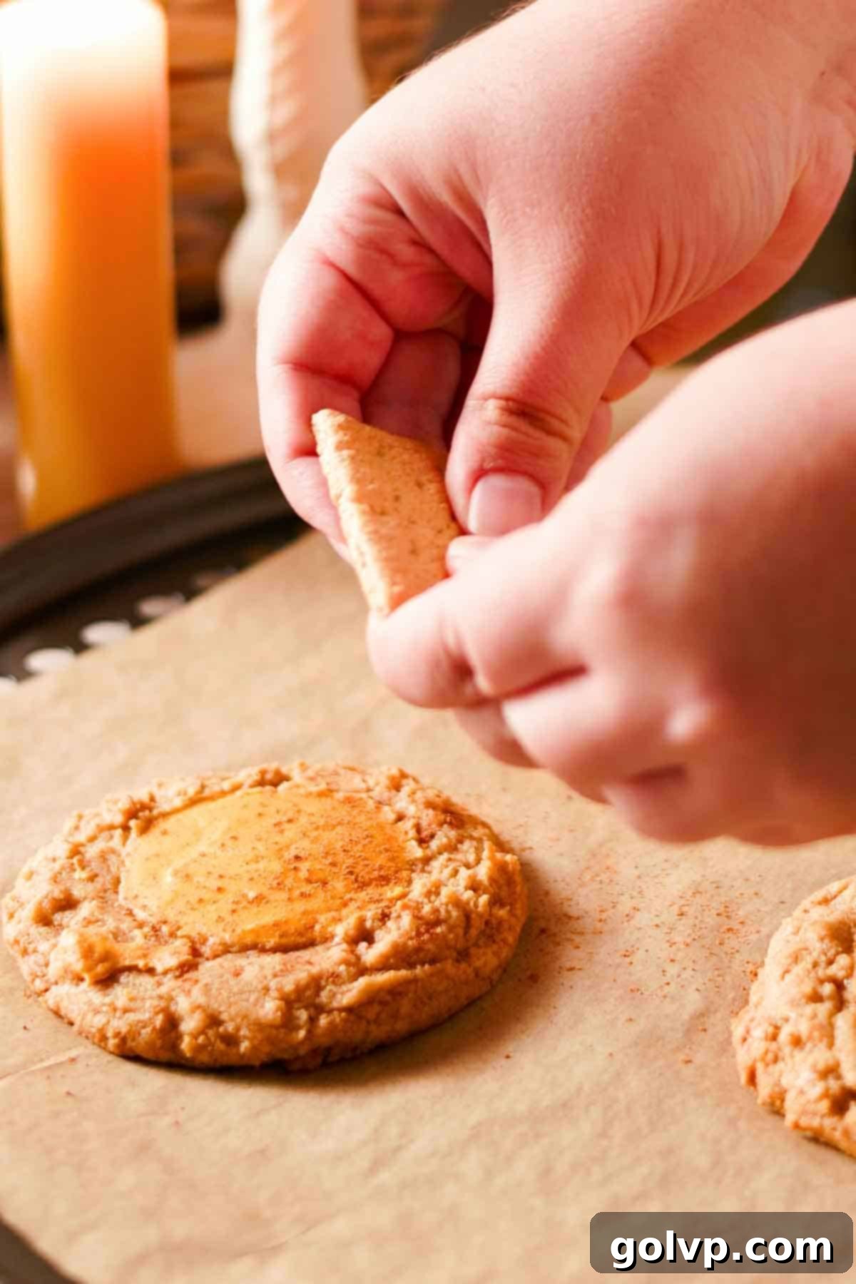 Decadent Pumpkin Cheesecake Cookies 11 topping cookies with pieces of graham crackers