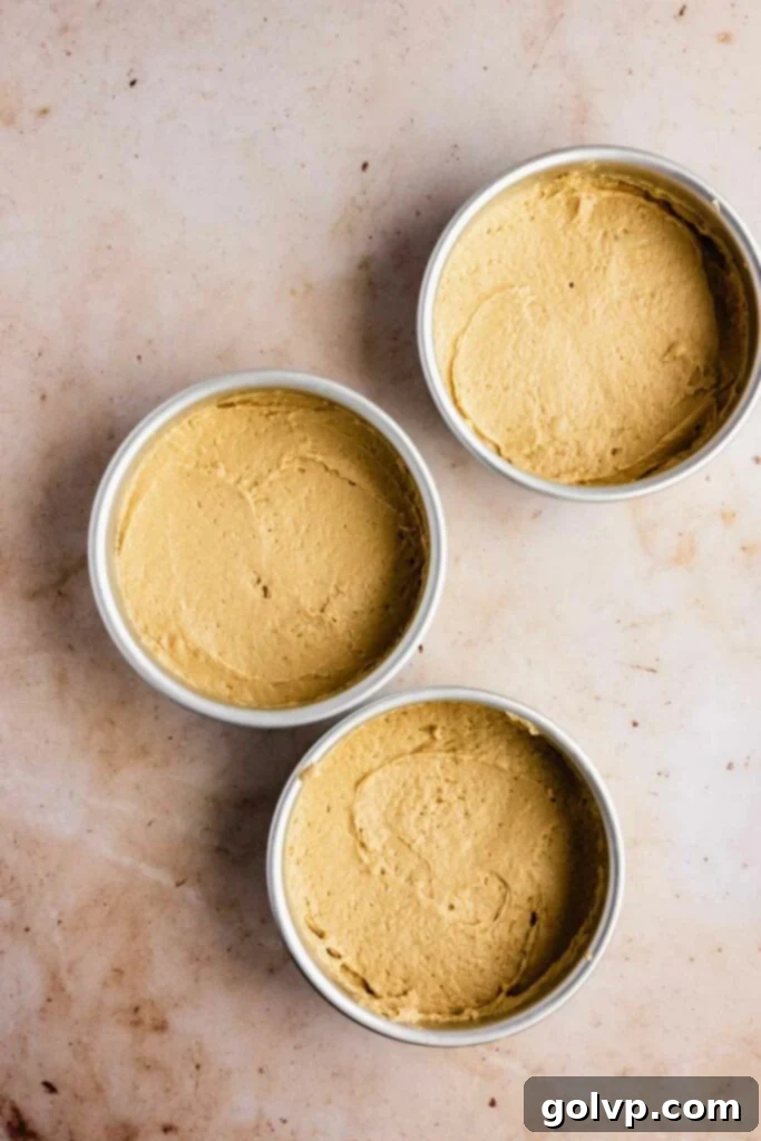 Ready to bake brown butter cake layers in round pans