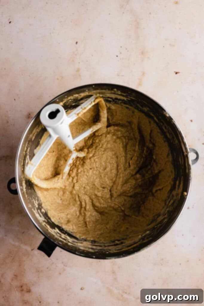 Prepared wet ingredients for the brown butter cake layers