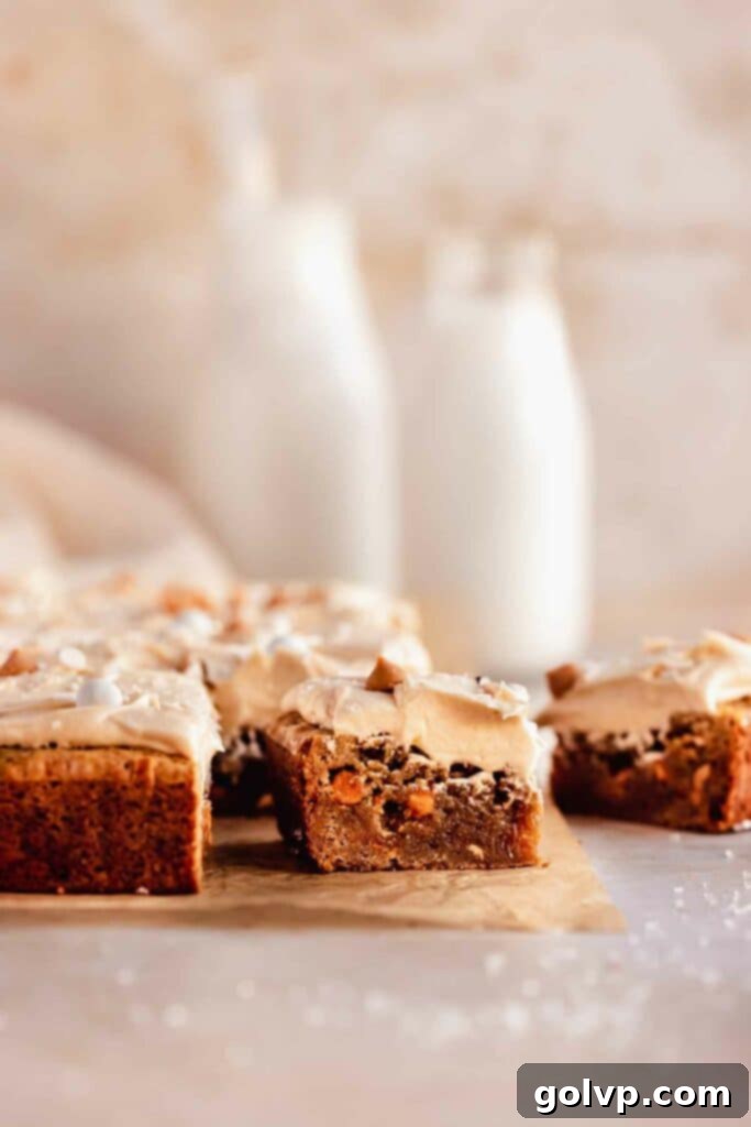 Cut slices of butterscotch blondies