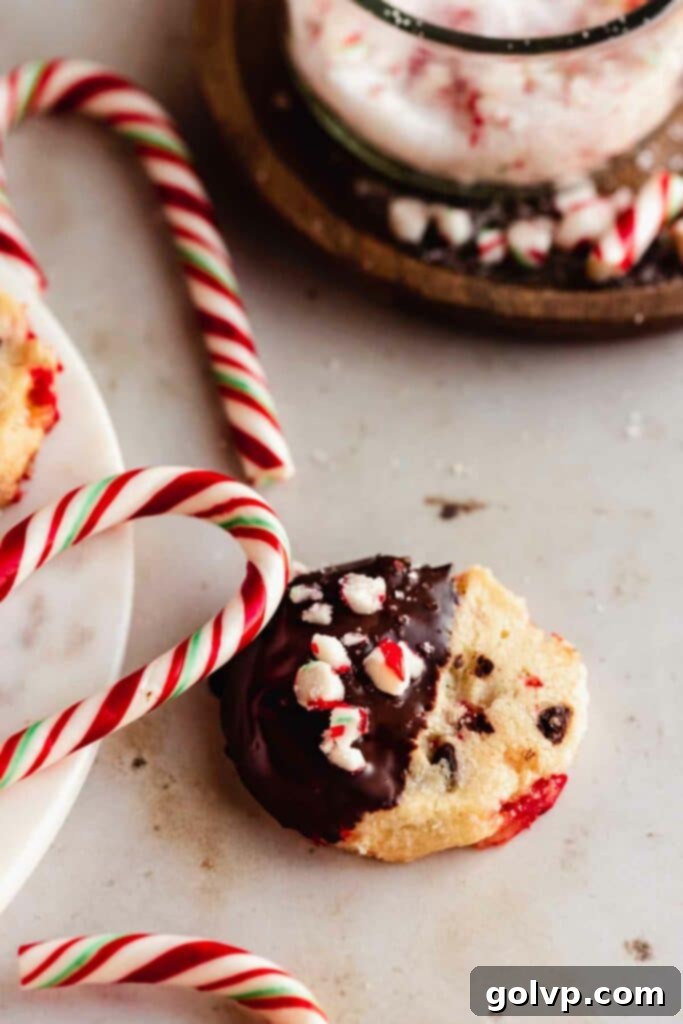 Chocolate dipped shortbread peppermint cookie