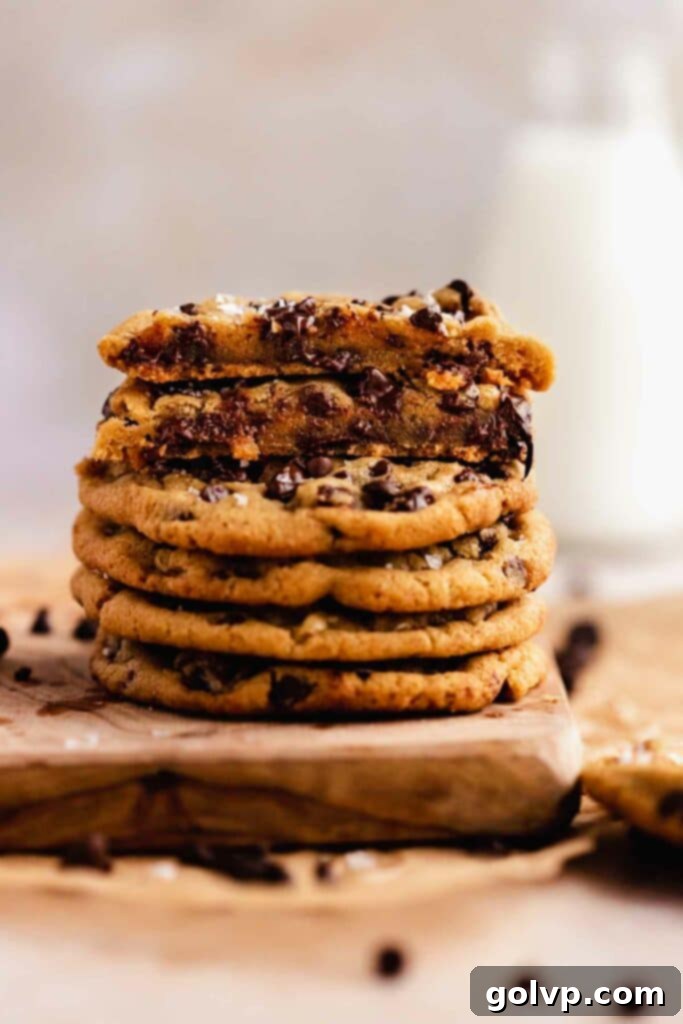 stack of small batch chocolate chip cookies