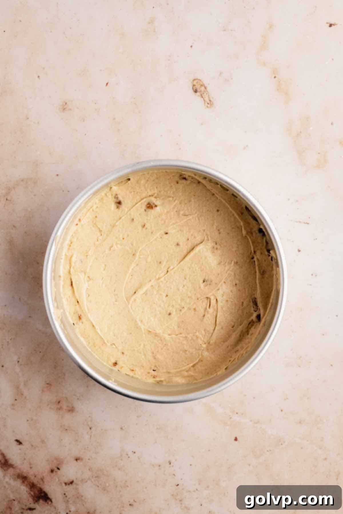 biscoff cake layer ready to bake