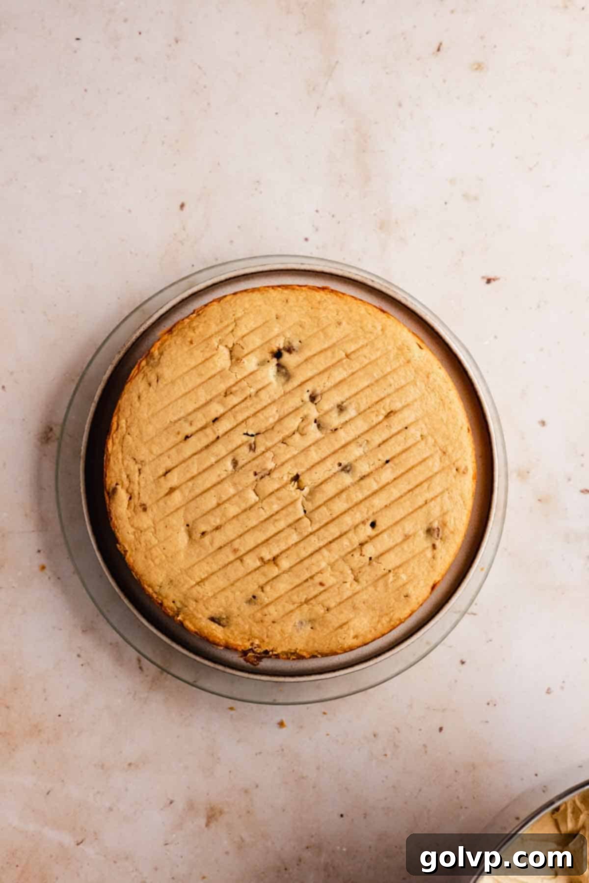 baked and cooled biscoff cake layer