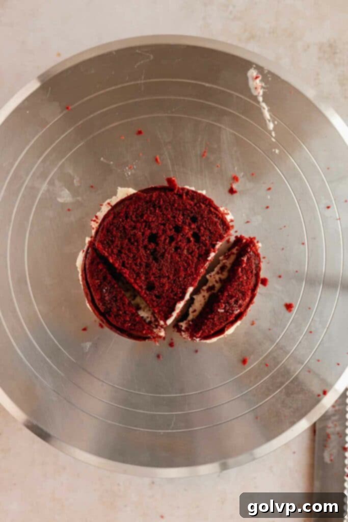 shaping a round cake into a heart