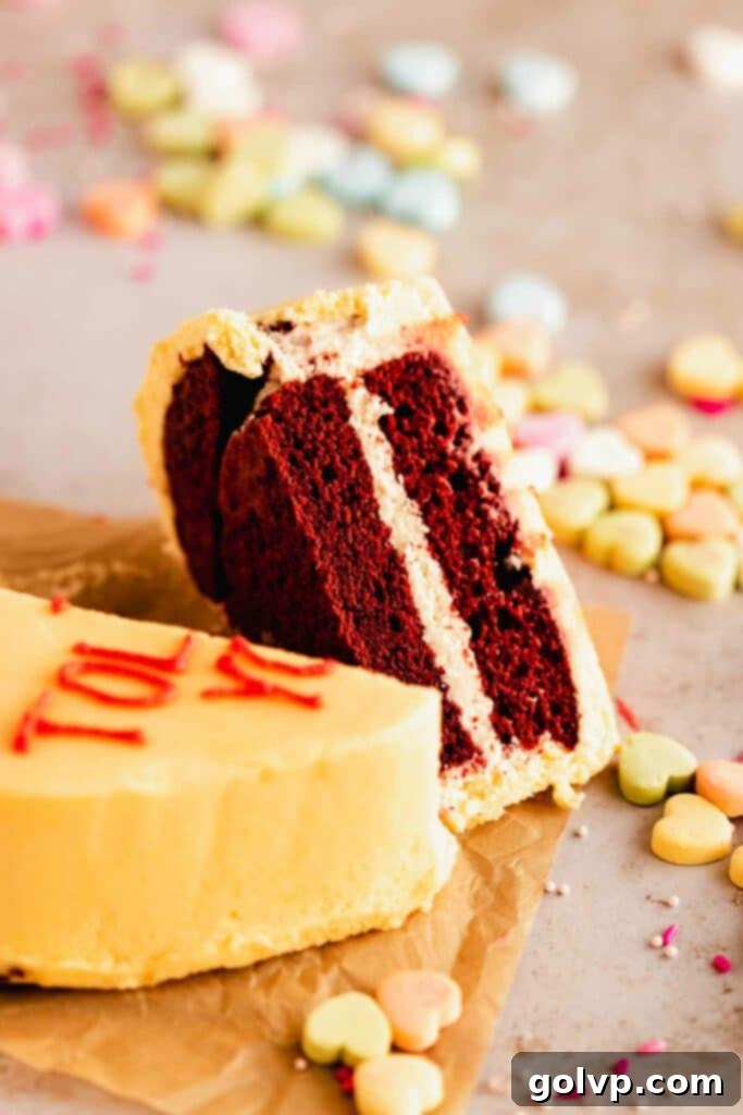 cut in half heart cake with red velvet