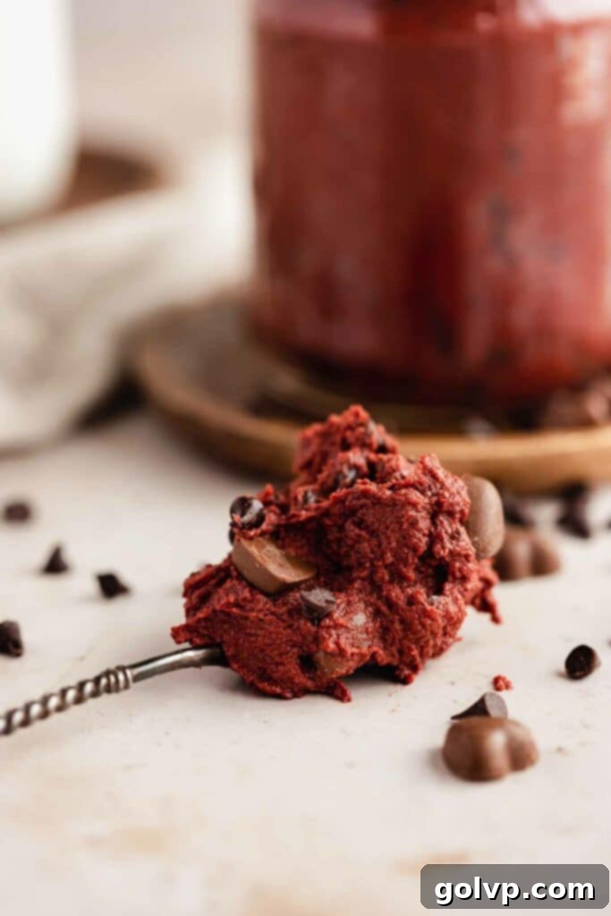 Spoon of red velvet cookie dough