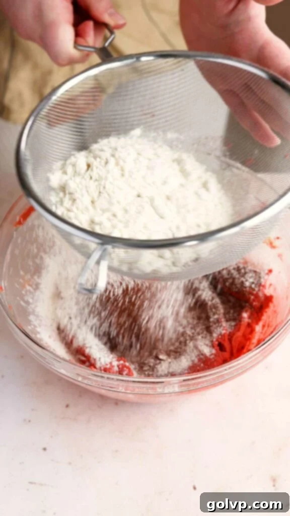 sift flour and cocoa powder