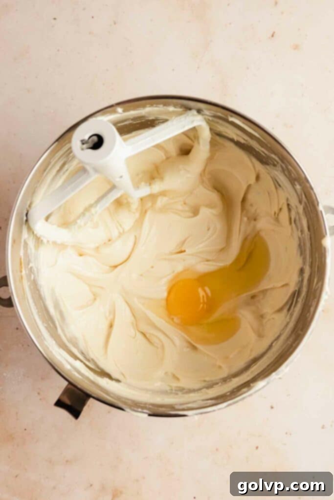 Snickerdoodle Swirl Cheesecake Bars 12 Adding eggs to cream cheese filling