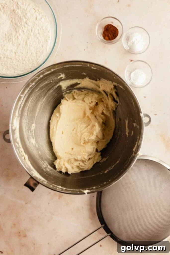 Beating butter and sugar until light and fluffy for the cookie dough