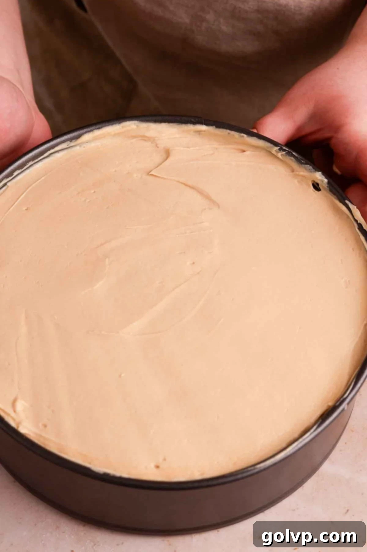 The Biscoff cheesecake ready to chill in the refrigerator for setting.