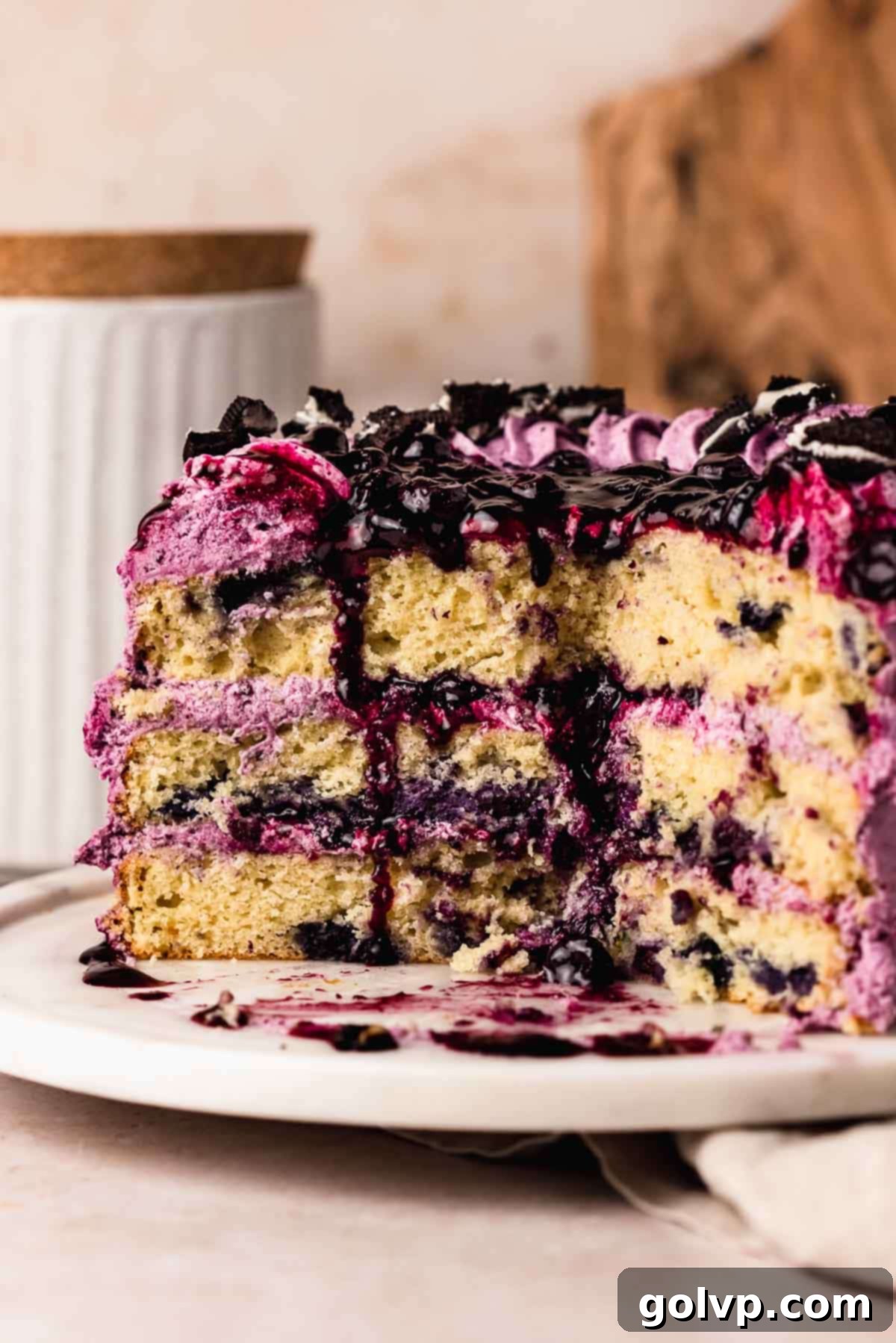 fluffy blueberry birthday cake layers