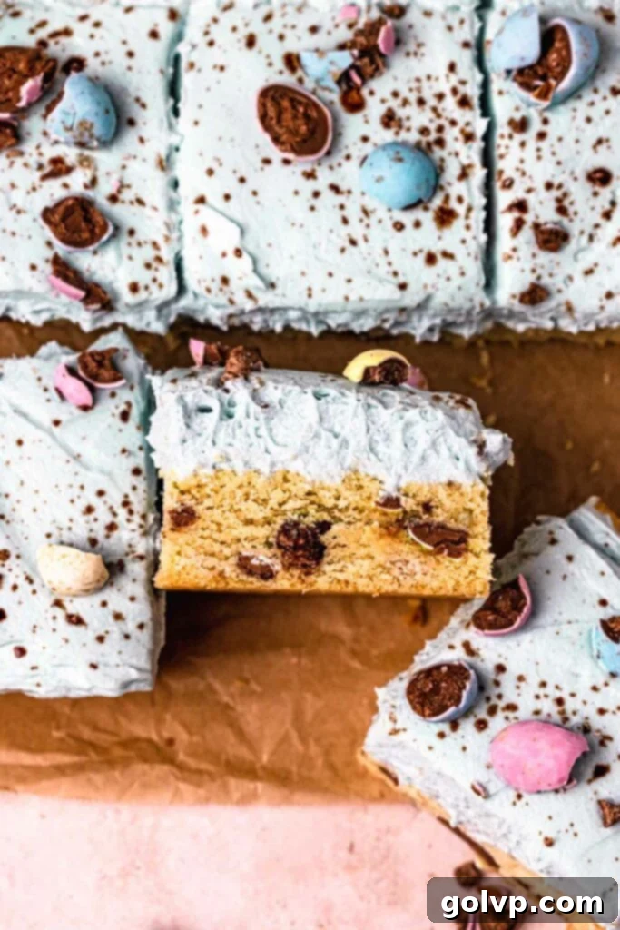Speckled Egg Blondie Squares 3 mini egg bars with blue speckled cream cheese frosting, perfect for spring