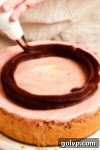 Piping ganache nest on mini egg cheesecake