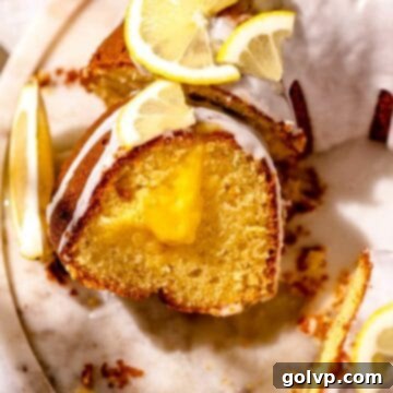 Sunshine Lemon Bundt 10 Sliced lemon bundt cake with filling