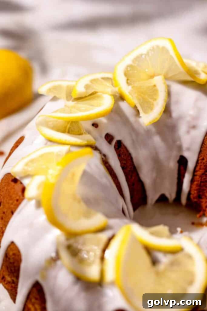 Sunshine Lemon Bundt 3 Glazed lemonade bundt cake ready to be served