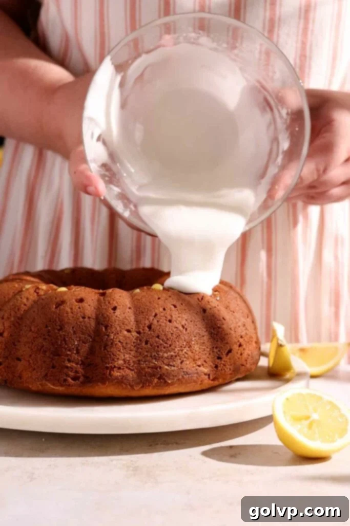 Sunshine Lemon Bundt 9 Glazing a bundt cake with lemon glaze
